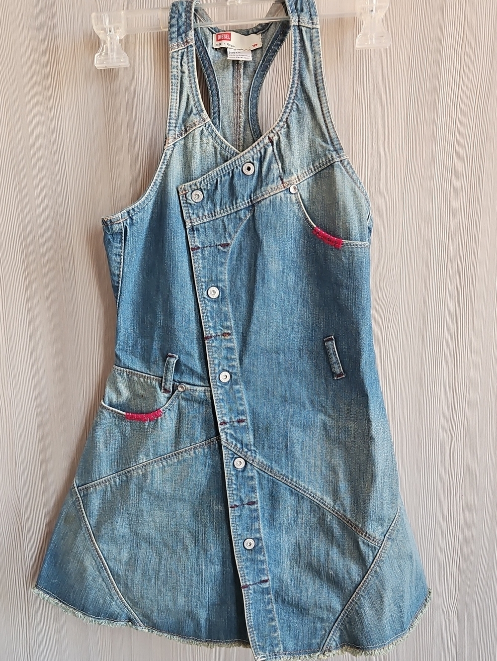 Diesel Blue Denim Jumper Dress With Geometrical Stitching